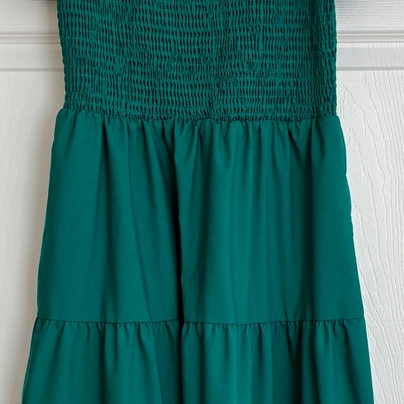 PrettyGarden Dress M Green Smocked Puff Sleeve Tiered Boho Cottagecore Prairie - Picture 6 of 13